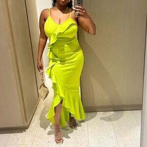 Chartreuse green Ruffle Bodycon Dress - Women